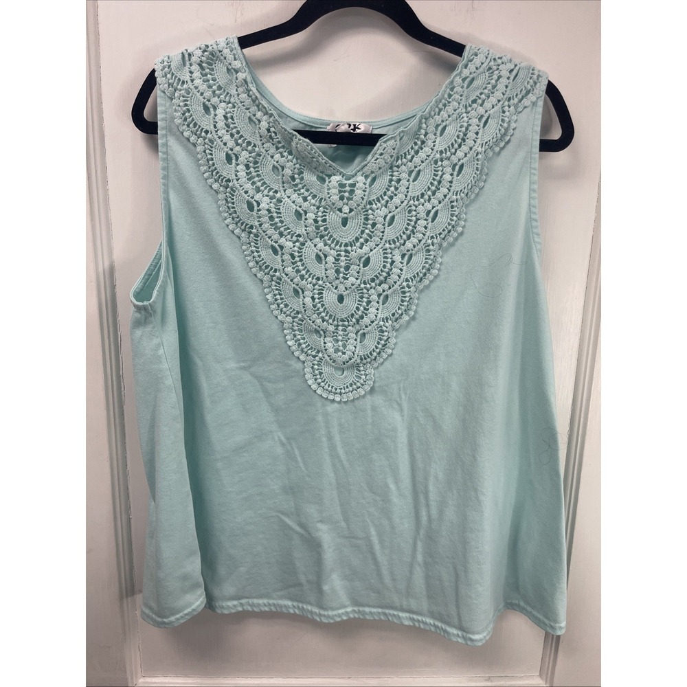 C&K Designs Womens 2X Blue Embroidery Floral Round Neck Sleeveless Blouse